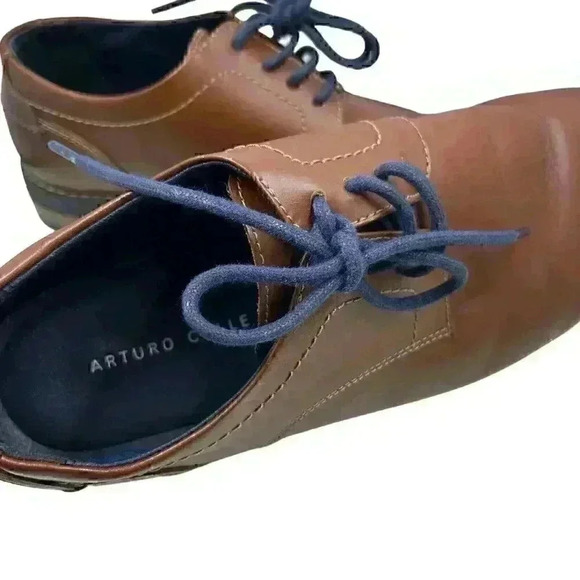 Leather Casual/Dress Men’s Brown W/Blue Laces Shoes Cushion & Arch Insole SZ 8 - Picture 3 of 6